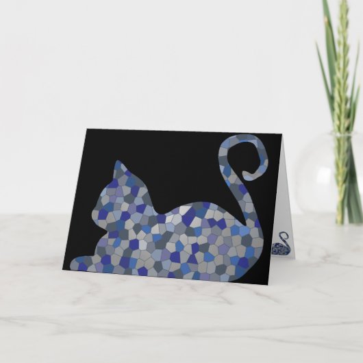 Blue Grey Relaxed Mosaic Cat Greeting Cards カード (正面)