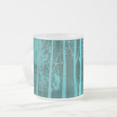 Blue Grunge Woodland Owl Art フロストグラスマグカップ (正面左)