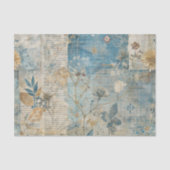 Blue Grungy Distressed Floral Ephemera Collage 薄葉紙 (正面)