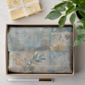 Blue Grungy Distressed Floral Ephemera Collage 薄葉紙 (ギフト)