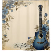 Blue Guitar Music Notes花 シャワーカーテン (正面)