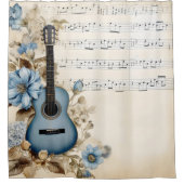 Blue Guitar Music Notes花 シャワーカーテン (正面)