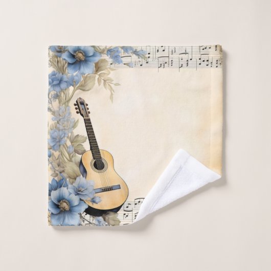 Blue Guitar Music Notes花 バスタオルセット (ウォッシュタオル)