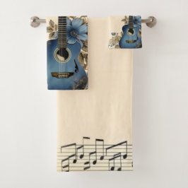 Blue Guitar Music Notes花 バスタオルセット