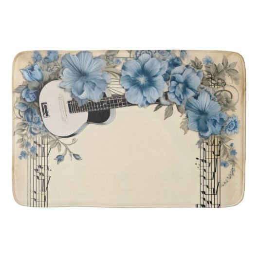Blue Guitar Music Notes花 バスマット (正面)
