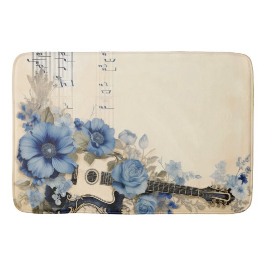 Blue Guitar Music Notes花 バスマット (正面)