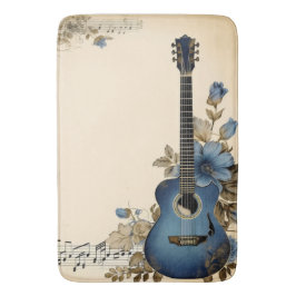 Blue Guitar Music Notes花 バスマット