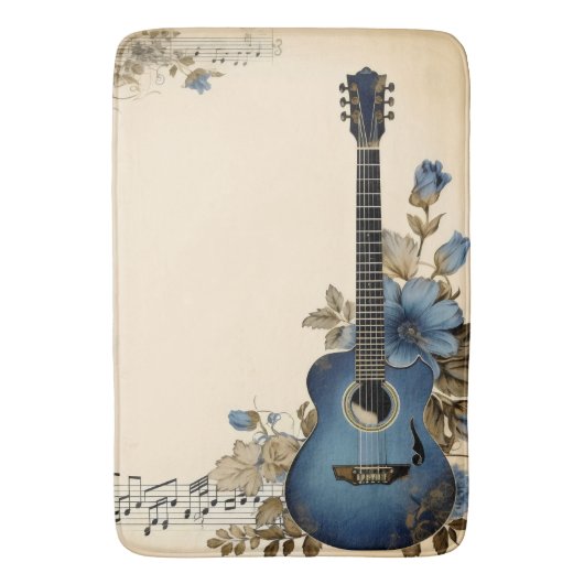 Blue Guitar Music Notes花 バスマット (正面縦)