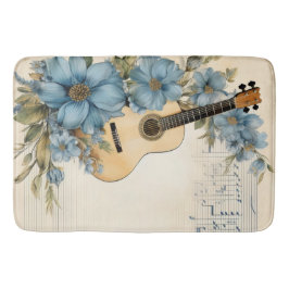 Blue Guitar Music Notes花 バスマット