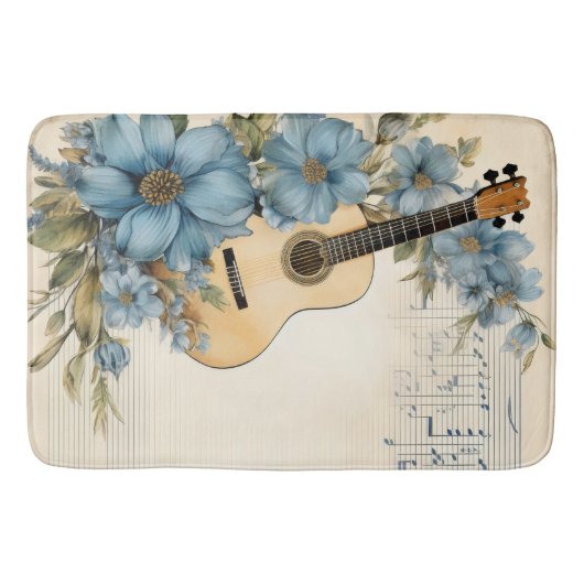 Blue Guitar Music Notes花 バスマット (正面)