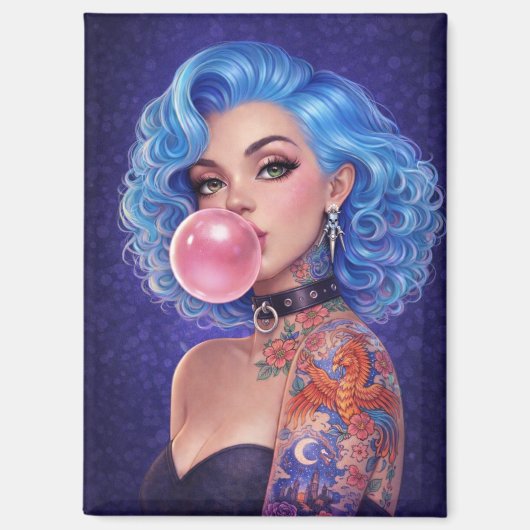 Blue Hair Bubblegum Pin-Up Girl Magnet – Edgy  マグネット (正面)
