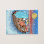 Blue Hair Mermaid Reading On A Boat Puzzle ジグソーパズル (横)