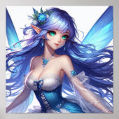 Blue-Haired Tropical Fairy with Emerald Eyes ポスター (正面)