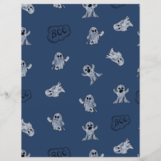 Blue Halloween Boo Ghost Pattern Scrapbook Paper (裏面)