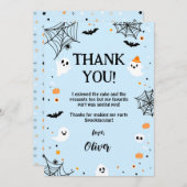 Blue Halloween Cute Ghost サンキューカード (正面/裏面)