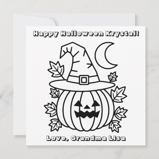 Blue Halloween Pumpkin & Coloring Page Personalize カード (裏面)