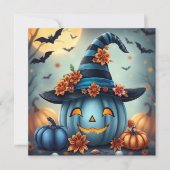 Blue Halloween Pumpkin & Coloring Page Personalize カード (正面)