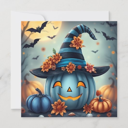 Blue Halloween Pumpkin & Coloring Page Personalize カード (正面)