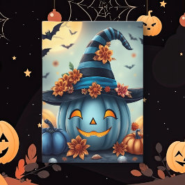 Blue Halloween Pumpkin Jack-o-lantern カード
