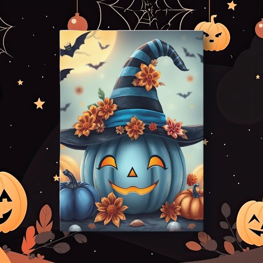 Blue Halloween Pumpkin Jack-o-lantern カード
