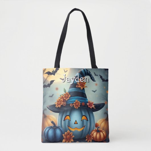 Blue Halloween Pumpkin Personalized トートバッグ (正面)