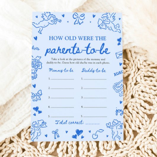 Blue Hand Drawn Baby Shower How Old Were They 招待状