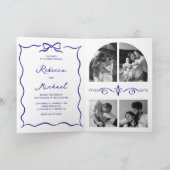 Blue Hand Drawn Bow QR Code Photo Wedding 招待状 (内部)