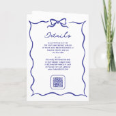 Blue Hand Drawn Bow QR Code Photo Wedding 招待状 (裏面)