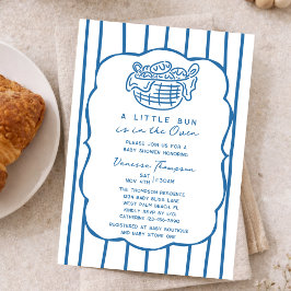 Blue Hand Drawn Bun In The Oven Boy Baby Shower 招待状