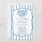 Blue Hand Drawn Bun In The Oven Boy Baby Shower 招待状 (正面)