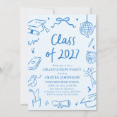 Blue Hand Drawn Class of 2027 Graduation Party 招待状 (正面)