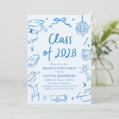 Blue Hand Drawn Class of 2028 Graduation Party 招待状 (スタンド正面)