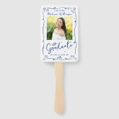 Blue Hand Drawn Doodle Graduation 2 Photo White ハンドファン (裏面)