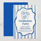 Blue Hand Drawn Doodle Graduation Party 招待状 (正面/裏面)