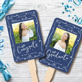 Blue Hand Drawn Doodle Style Graduation 2 Photo ハンドファン