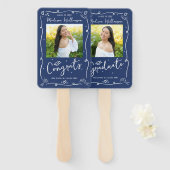 Blue Hand Drawn Doodle Style Graduation 2 Photo ハンドファン (正面&裏面)