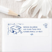 Blue Hand Drawn Doodles Graduate Cap White Address ラベル (インサイチュ)