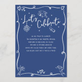 Blue Hand Drawn Doodles Graduate Photo White Retro 案内状 (裏面)