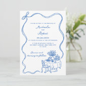 Blue Hand Drawn Doodles Non-Photo Wedding 招待状 (スタンド正面)