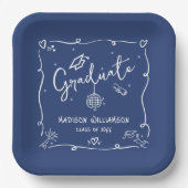 Blue Hand Drawn Doodles Style Graduation Quirky ペーパープレート (正面)