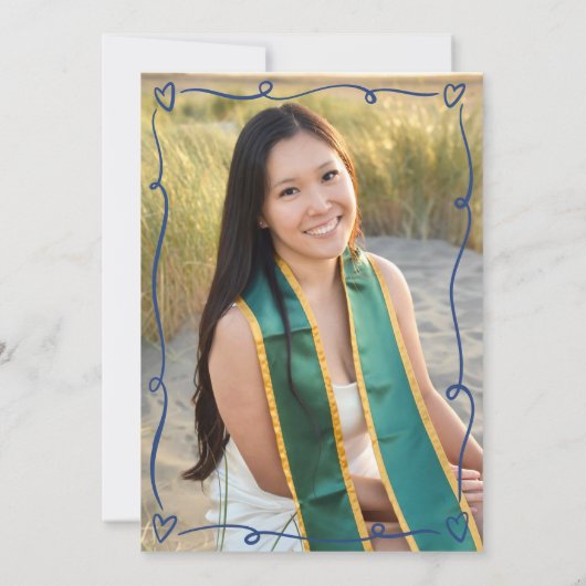 Blue Hand Drawn Doodles Style Photo Graduate Party 招待状 (裏面)