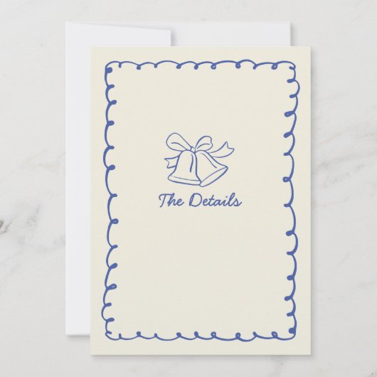 Blue hand drawn heart Whimsical Wedding details 招待状 (裏面)