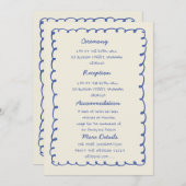 Blue hand drawn heart Whimsical Wedding details 招待状 (正面/裏面)