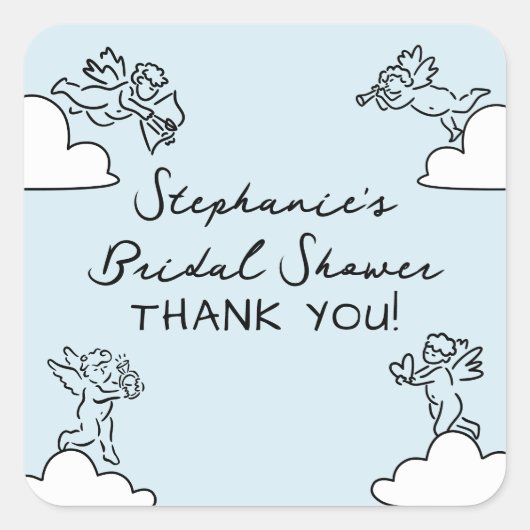 Blue Hand Drawn Match Made In Heaven Bridal Shower スクエアシール (正面)