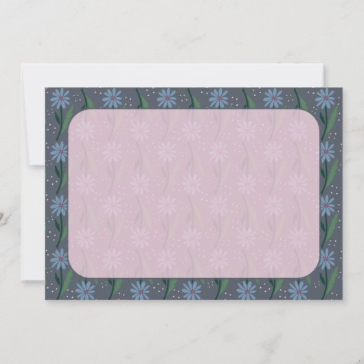 Blue Hand-Drawn Retro Daisy Monogram ノートカード (裏面)