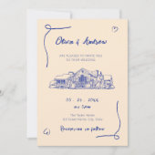 Blue Hand Drawn Sketch Venue 結婚's 招待状 (正面)