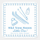 Blue Hand-Drawn Ski You Soon Boy Baby Shower スクエアシール (正面)