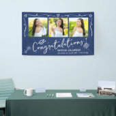 Blue Hand Drawn Style Doodles Graduation 3 Photo 横断幕 (トレードショー)