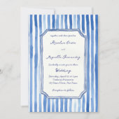 Blue hand drawn vintage stripes wedding 招待状 (正面)
