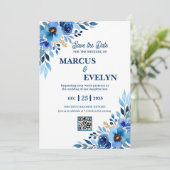 Blue Hand drawn Watercolor Wedding Invitation 招待状 (スタンド正面)